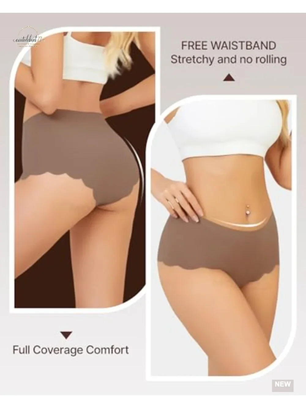 Seamless High Waisted Cheeky Bikini Panties Ribbed No Show Breathable